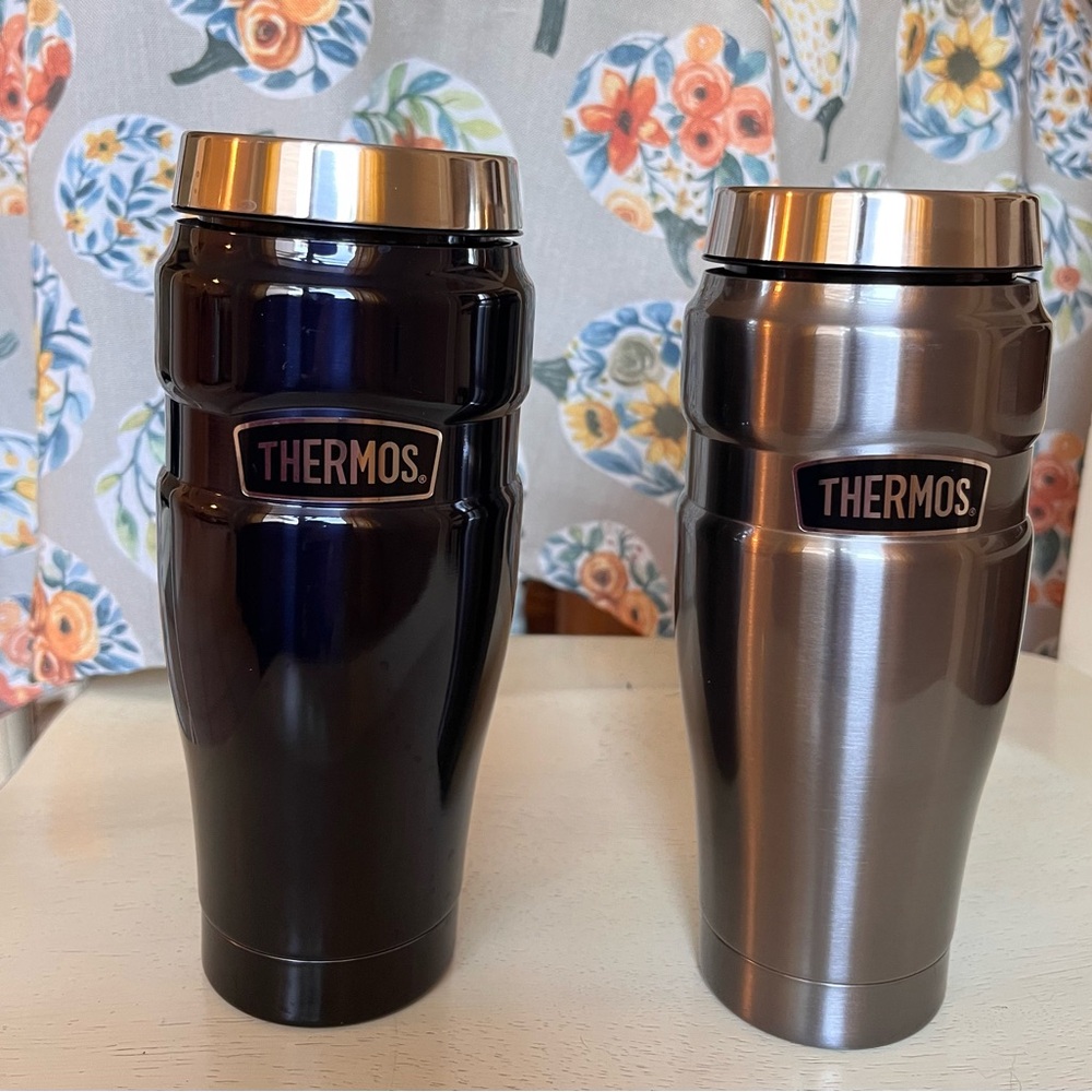 Thermos Dual-Tone Travel Mug Set - Midnight Black and Classic Silver